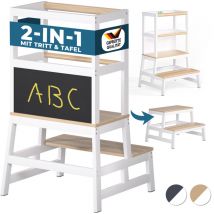 Spielwerk - 2-in-1 Step Stool Toddler Learning Tower Kitchen Helper with Blackboard Natur weiß (de)