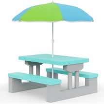 Spielwerk - Set Mesa y Bancos para Niños con Sombrilla Protección uv Juego para Exteriores e Interiores Picnic Fácil de Limpiar y Transportar