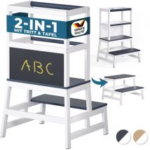 Torre Apprendimento Bambini da 2 anni Carico Max.100 kg Legno di Pino Lavagna con Sgabello Aiutante Cucina 56x49x93cm Natur grau (de) - Spielwerk