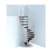 Matisère - Wendeltreppe 10 Stufen - ø 160cm - erreichbare Höhe 1.95 bis 2.35m - weiße Struktur und Nussbaumstufe - VENE160/BN-10