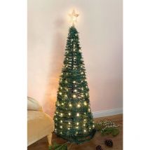 Spiral Weihnachtsbaum 150 cm mit 120 led und Stern Spitze - grün - Künstlicher Tannenbaum warm weiß beleuchtet für Außen und Innen