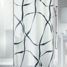 Spirella - Rideau de douche Polyester ribbon 180x180cm Noir & Blanc effet perlé