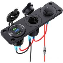 Splitter accendisigari 12V - 24V Dual QC3.0 con voltmetro display led + presa usb + interruttore impermeabile per auto, barca, moto, camion
