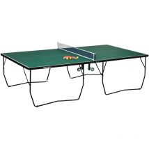 9FT Folding Table Tennis Table w/ 8 Wheels, for Indoors - Green - Sportnow