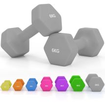 Sportnow Juego De Mancuernas Hexagonales De Metal, 2 X 6 Kg, Recubiertas En Plástico, Con Mangos Antideslizantes Para Entrenamiento En Casa, Gimnasio