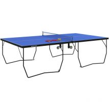Sportnow - Tischtennisplatte, Klappbar Tischtennistsich Mit Netz, Rollen, 2 Tischtennisschlägern Und 3 Bällen, Stahl, Blau, 274 X 152,5 X 76 Cm
