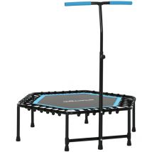 Trampolín de fitness 114x114x132 cm cama elástica fitness con mango ajustable de 3 niveles y marco de acero azul - Sportnow