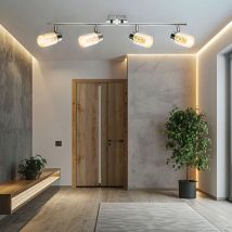 Spot bar Plafoniera led cromata a 4 luci da soggiorno lampada da soffitto con faretti orientabili, 4x 4W 4x 400lm bianco caldo, LxH 72x15 cm