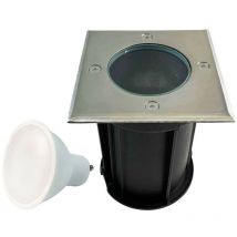 Spot Encastrable de Sol Carré Inox 304 Exterieur IP65 + Ampoule