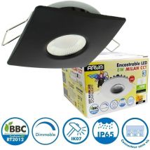 Spot Encastrable led 8W milan cct IP65 IK07 Collerette Carrée Noire avec Transformateur Dimmable