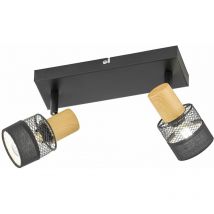 Spot, lampe de salon, plafonnier, 2 flammes, mobile, aspect bois, acier fer noir, 2x douilles E14, LxlxH 38,5x8x17 cm Wofi 11650