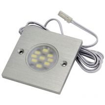 Spot led carré 12v extra-plat - Angle d'éclairage : 120° - Câble de liaison : 1500 mm - Couleur de la lumière : Blanc froid - Décor : Inox - Flux