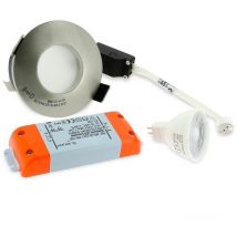 Spot led salle de bain complet IP65 Acier Brossé 82mm + Ampoule MR16 Température de Couleur: Blanc Chaud 3000K