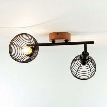 Stylischer Deckenstrahler Retro-Design Holz Metall 2x E14 – Breite 340 mm – Höhe 220 mm – Farbe Braun Schwarz
