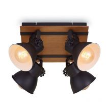 Brilo - Deckenleuchte Spotleuchte vintage 4xE27 40W Holz Metall Matt Schwarz ner