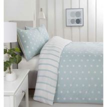 Spots And Stripes Duvet Quilt Cover Bedding Bed Set 180 TC Brushed Microfibre Single Blue