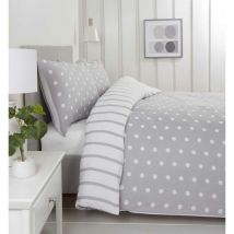 Rapport Home - Spots And Stripes Duvet Quilt Cover Bedding Bed Set 180 tc Brushed Microfibre Single Grey