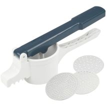 Schiaccia Patate, Linea Easy Prepare, Con 3 Dischi Di Acciaio Dotati Di Fori Diversi, 35x12x42,5cm, Colore: Blu Scuro E Bianco - Fackelmann
