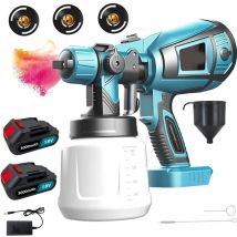 Spritzpistole, 1000ml HVLP Akku Spritzpistole, Airless Spritzpistole+2 3.0Ah Batterien+Ladegerät, kompatibel mit Makita Batterien