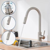 Lonheo - Hochdruck ausziehbar Küchenarmatur mit 360° Schwenkbar - 2 Modus Wasserhahn Küche mit hohem Bogenauslauf - Spültischarmatur aus gebürstetem