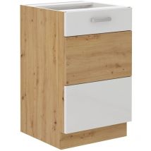 Küchen Preisbombe - Spülenschrank 50 cm Eiche Artisan + Weiß Hochglanz Küchenzeile Küchenblock Küche