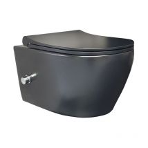 Aloni - wc Schwarz Matt Spülrandlos Wand wc mit Taharet Armatur Softclose Deckel Toilette Hängend