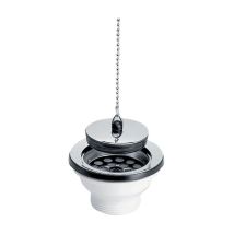 Pvc-spülbeckenablauf Aus Guss/synthetik Mit Edelstahlgitter, Stopfen Und Kette Ø84 - Bohrung 60mm
