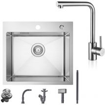 Cecipa Max - Spülbecken mit 1 Becken 50×45CM Edelstahlspüle Gebürstete + Gebürstete Küchenarmatur 360° drehbar Einhebel-Spültischarmatur, Höhe 318MM