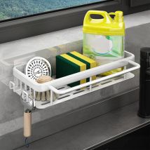 Küche Spülbecken Organizer mit Abflusspfanne, Küchen Schwammhalter Spüle Organizer mit Spültuchhalter und Zwei Haken,Metalle Hängender