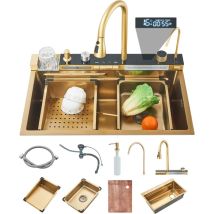 Onyzpily - Single Bowl Kitchen Sink, 29.5' x 18' Brushed Gold Smart Drop in Kitchen Sink Modern 304 Stainless Steel Single Bowl Kitchen Sinks,