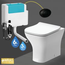 Square Back to Wall Toilet Pan, Seat & btw Concealed Cistern - Black Push Button