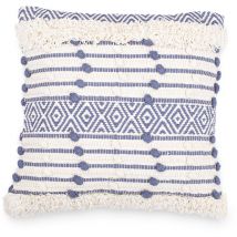Privatefloor - Boho Bali Style Cushion - Cover and Filling Included - Lana Blue Cotton - Blue