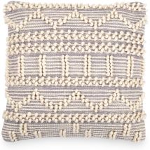 Boho Bali Style Cushion - Cover and Filling Included - Hera Grey Cotton, Wool - Grey