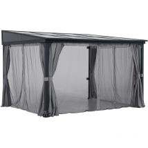 Stahl Wandpavillon meije mit Vorhängen und Netz - 360cm x 300cm, schwarz