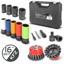 Stahlwerk Radnaben-service Und Felgen-demontage-set – 16-teilig, 5 Schonnüsse Für Alufelgen Und 4 Ausdrehschlagnüsse (17-22 Mm), 1/2" Antrieb, 2 Topf-