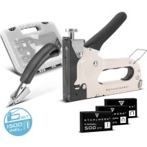 Set de grapadora manual con extractor de grapas + 1500 grapas y clavos - Stahlwerk