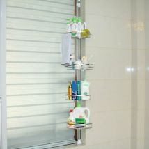 Xuigort - Stainless Steel Telescopic Shower Shelf, Corner Shower Shelf Bathroom Caddy for Shampoo (Stainless Steel/4 Shelves)
