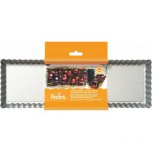 Decora 0070026 Stampo Crostata Antiaderente Rettangolare con Fondo Mobile 35x11x2,5 cm, Acciaio, Grigio, 35 x 11 x 2,5 h cm