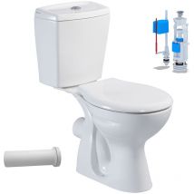 Stand-WC mit Taharetfunktion und waagerechtem Wandabgang inkl. Keramik-Spülkasten & Softclose WC-Sitz – Komplettset