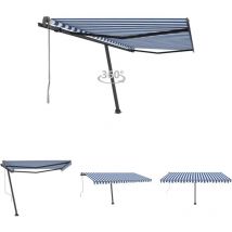 The Living Store Standmarkise Automatisch 400x300 cm Blau/Weiß - Outdoor-Markise - Sonnenschutz - Gartendeck - Balkonmarkise - Elektrische Markise