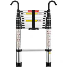 Stanew - Aluminium Échelle pliante 2.6M Télescopique Pliable avec Mains Courantes Amovibles, Éxtensible Échelle Droite Simple ,Multifonctionnelle,