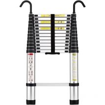 Stanew - Aluminium Échelle pliante 3.8M Télescopique Pliable avec Mains Courantes Amovibles, Éxtensible Échelle Droite Simple ,Multifonctionnelle,