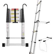 Stanew - chelle Escabeau Telescopique Pliable 5M Stabilisateur d'échelle, Marchepieds Escamotables en Aluminium Barre Stabilisatrice et Crochets