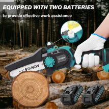 Mini tronçonneuse tronçonneuse électrique portable,2 Batteries 2Ah,600W Tronçonneuse Électrique sans Fil,moteur sans balais,Pour la Jardinage, La