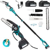 STANEW Tronçonneuse télescopique 2 en 1 , mini tronçonneuse sans balais , 6 Pouces, hauteur de travail max. 4,55 m,2 x 4000mAh batteries réglage