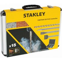 15-Piece sds + Ensemble dans une mallette résistante.