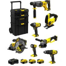 Stanley - FatMax Kit SVK701 (SFMCH900 + SFMCG400 + SFMCD711 + SFMCF800 + SFMCS500 + SFMCS600 + SFMCL020 +3x4,0Ah+Ladegerät +Caddy)