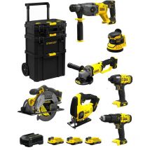 Stanley - FatMax Kit SVK706 (SFMCH900 + SFMCG400 + SFMCD711 + SFMCF800 + SFMCS500 + SFMCS600 + SFMCW220 +3x2,0Ah+Ladegerät +Caddy)