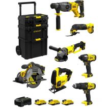 Stanley - FatMax Kit SVK708 (SFMCH900 + SFMCG400 + SFMCD711 + SFMCF800 + SFMCS500 + SFMCS600 + SFMCE500 +3x2,0Ah+Ladegerät +Caddy)