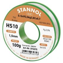 Stannol - HS10 2510 Étain à souder sans plomb bobine Sn95,5Ag3,8Cu0,7 ROM1 100 g 1.5 mm S66200